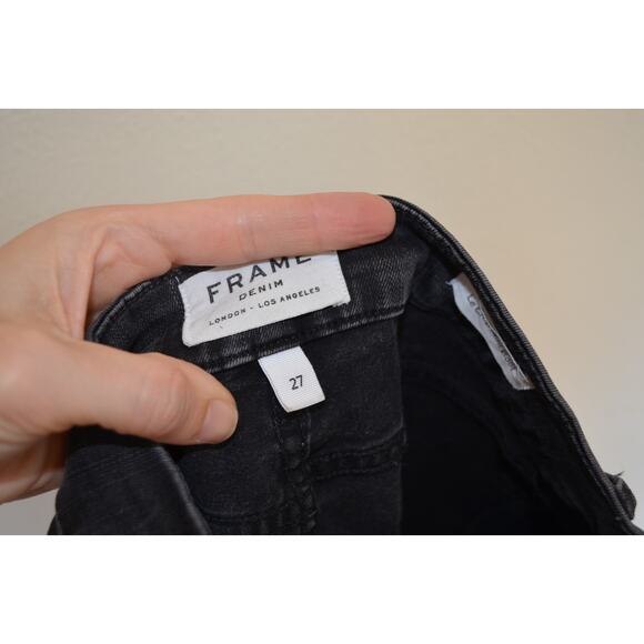 Frame Le Crop Mini Boot Jeans Faded Black Frayed Hem Size 27 - Picture 6 of 7
